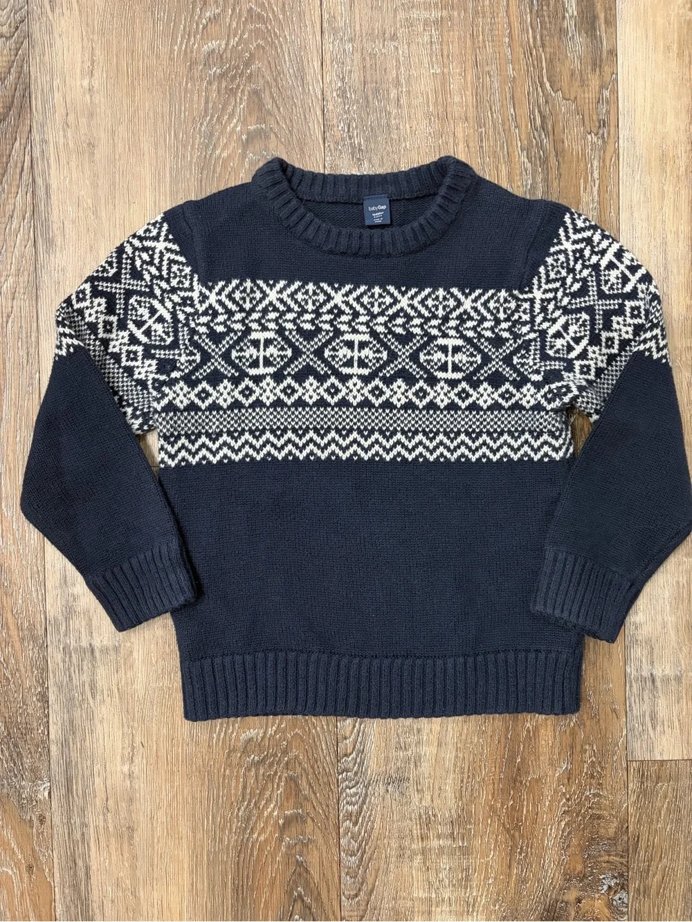 Boys 5T, Navy Fair Isle Crewneck Sweater - Classic Winter Knit
